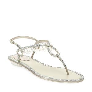 Rene Caovilla Flat Thong Sandals Crystal Drops